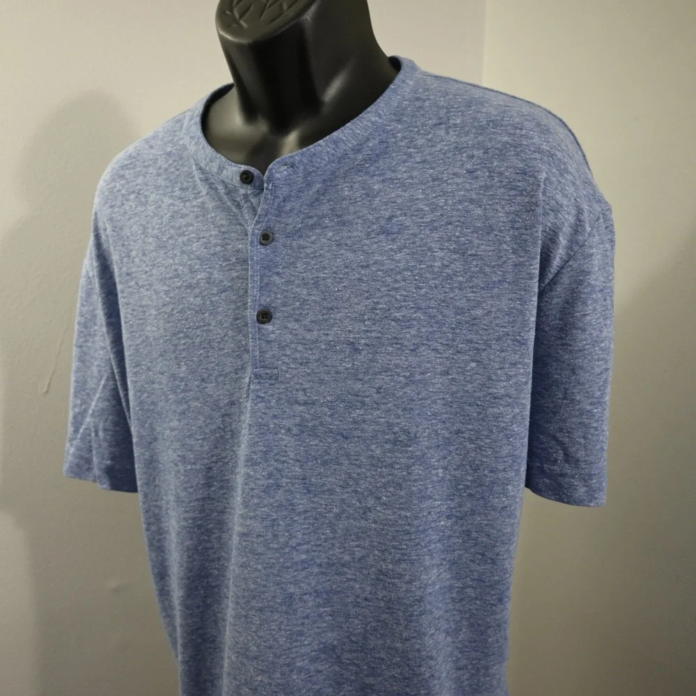 Banana Republic Henley Mens XXL Blue Short Sleeve Linen Blend Heathered Casual